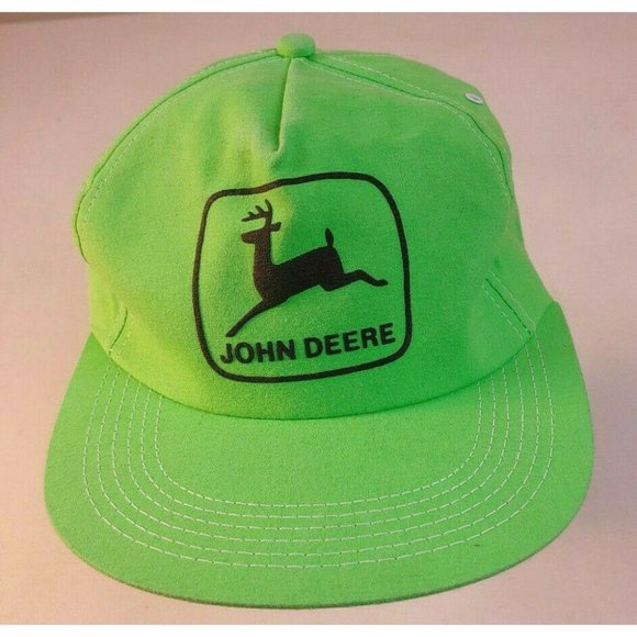 Vintage John Deere Trucker Hat Snapback Lime Green Black Logo K Products‎ USA - Picture 1 of 6